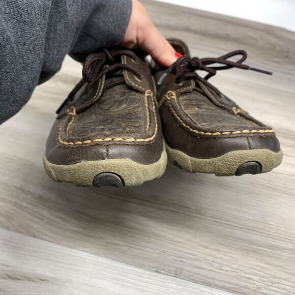 Twisted X Womens Size 7M Floral Tooled Driving Shoes Moc WDM0070 Brown Embossed - Picture 5 of 11